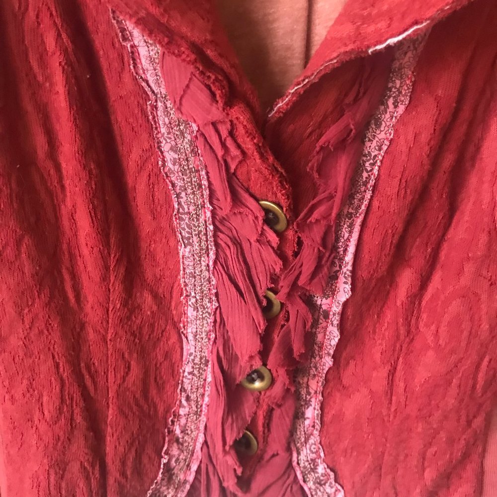 FREE PEOPLE LOVE LETTERS DAMASK RUFFLE TRIM JACKET - Picture 2 of 4